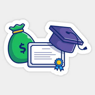 Scholarship, Money Bag, Graduation Cap And Certificate Cartoon Sticker